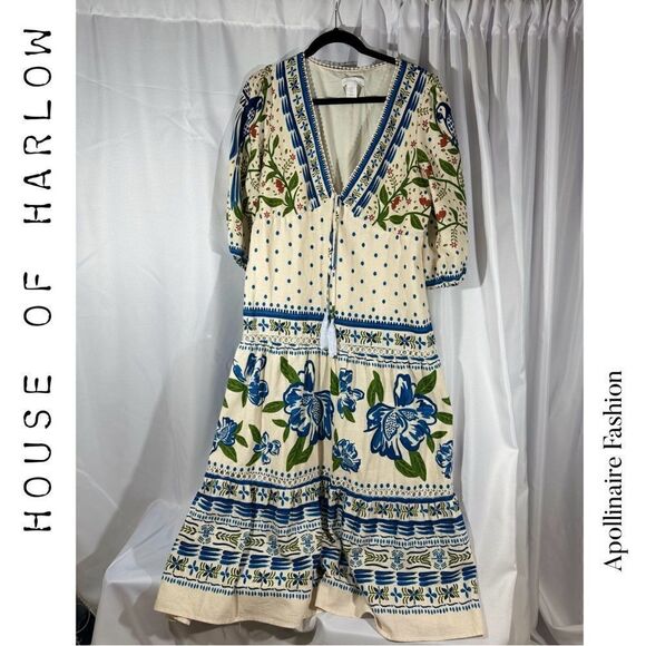 HOUSE OF HARLOW 1960 FLIGHT OF MACAW MAXI DRESS IVORY COMBO MEDIUM NWT - Picture 1 of 6